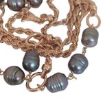 LN Bronze Italy & Honora Authentic Pearl Bluish Green Gray Long Station Necklace Photo 3