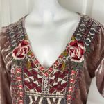 Johnny Was  Pink Velvet Heavily Embroidered Tunic Top Long Sleeve Sz Small. Photo 9