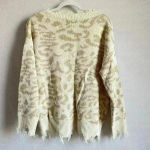 Leani Animal Print Beige‎ Women’s Distressed Fringe Pullover Sweater Size M White Size M Photo 3