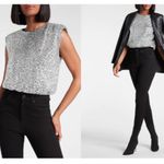 Beautiful M Crew Neck Sparkly Sequins Crop Top in Silver Size M Photo 6