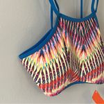 Colorful Women's Bathingsuit top or Sports Bra. Large Blue Photo 2