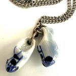 Blue and white white Dutch Windmill Painted on Ceramic Delft Shoes on chain Photo 4