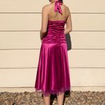 Ruby Rox Vintage Magenta Satin Ruched Halter Drop-Waist Midi Dress Photo 4