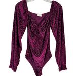 Peach Love Leopard Velvet Burnout Sweetheart Neckline Puff Sleeve Bodysuit Small Photo 0