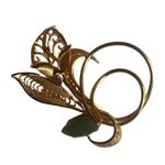 Mid Century Western Germany Gold Tone Filigree Green Jade Floral Brooch Women’s Photo 4