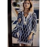Debbie Katz Tunic Shirt Dress XL Cover Up White Navy SANDY PIPER Resort Boating Blue Photo 1