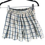 Princess Polly  Mini Skirt Pleated Schoolgirl Plaid Pull On Ivory Blue S/M Photo 1