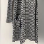 Loft Striped Pocket Open Front Linen Blend Cardigan Photo 5