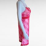 Jaclyn Smith Pink Red Plaid Lace Trim Satin Chemise Size Medium Photo 3