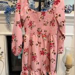 Lila Rose Pink Floral Ruffle Smocked Tie Large Sweetheart Puff Sleeve Ruffle Hem Dress Photo 10