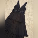 Mac Duggal NWOT 49281 V neck Rosette Trimmed Waist Tired Black Gown Sz 10 Photo 4