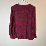 J. Jill Red Blue Floral Print Long Sleeve V Neck Button Up Rayon Blouse Size M Size M Photo 7