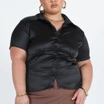 Princess Polly Bessie Black Satin Button Front Collared Blouse Plus Size 18 Photo 1