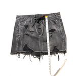 Signature 8 Charcoal Denim Distressed Destroyed Front Lace-up Jean Skirt… Photo 4