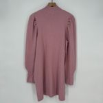 WAYF  Lola Sweater Dress Women Medium Pink Nylon Puff Sleeve Mock Neck Tight Knit Photo 1