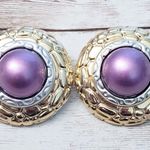 Vintage Clip On Earrings Large Statement Metallic Purple, Gold Tone, Silver Tone Purple Photo 0