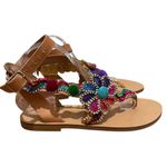 Elina Linardaki Embellished Coin Thong Sandals Tan Womens Size 40 US 9 Nwot Pink Photo 3