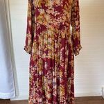 Skies Are Blue Floral Burgundy Print Midi Length Dress Photo 0