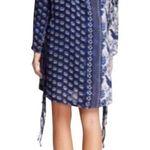 Anthropologie Sea Gypsies Blue & Ivory Fringed Mini Roxanna Dress Floral Peacock Photo 1