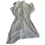 City Chic Shirt Dress L/20 White & Blue Stripes Crinkle Fabric Casual Tab Sleeve Photo 2