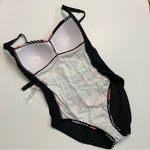 La Blanca Swimsuit One Piece Bustier Style Padded Ruching Geometric Black Red Photo 9