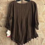 NWT Manta Del Lago Cotton Top Brown Sz Small 3/4 Sleeve Pointed Hem Photo 3