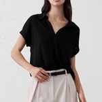 Banana Republic  Sheer Black Short Sleeve Button Down Blouse Photo 0