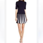 TED BAKER Hethia stretch knit highneck Knit Skater Dress Gold Zip Size 0 (US 2) White Photo 1