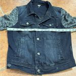 Free People Black Distressed Denim Jacket with Knit Sleeves size M Photo 8