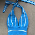 Alo Yoga Cashmere Mini Stripe Halter Tank Azure Blue/White XS Photo 4