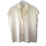 Vince  Silk Cap Sleeve Ruched Back Button Down Blouse Cream Size Large Photo 1