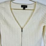 Say What? Say What Women’s Ivory Ribbed Knit Cropped Cardigan Sweater Small Zip-Up V-Neck Photo 2
