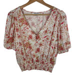 Rose + Olive Womens Floral Blouse Sz Small Smocked Waist V-Neck Colorful Everyday Photo 0