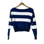 Free People Candy Land Striped Cropped Sweater Womens XS Blue White Coastal Boho Photo 3