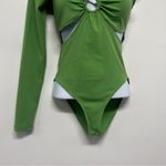 ZARA Cut Out Asymmetric Green Circle Ring Low Cut One Shoulder Bodysuit Green Photo 6