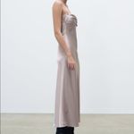 ZARA SATIN LINGERIE STYLE MIDI DRESS Straight Neck Adjustable Thin Straps GRAY XS NEW Photo 5