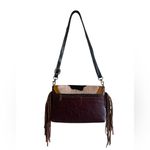 Genuine Leather Cowhide Red Crossbody Bag Brown Fringe Western Boho Womens Purse Photo 7
