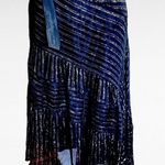 WD•NY WD.NY Black Metallic Diagonal Stripe Assymetric Hem Silk Midi Skirt Size 6 Photo 5
