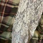 Passport womens plaid flannel lace panel western boho button up shirt green 1X Photo 4