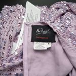 Mac Duggal Purple Sequin Puff Sleeve V Neck Midi Dress Photo 3