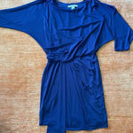 Max and Cleo  Elegant Solid Navy Blue 3/4 Sleeve Ruched Faux Wrap Dress S Photo 0