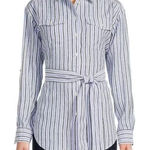 Ralph Lauren Lauren ‎ Women’s PS Striped BELTED Linen Tunic Blouse Black Lable Photo 0