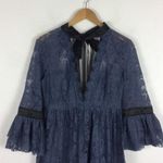 Free People NWT  Gilded Lace Victorian Dusty Blue Bow Tunic Mini Dress Small Photo 3