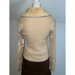 No Boundaries NEW Y2k Fur Collared Beige Ribbed Cardigan Faux Fur Photo 1