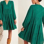 Anthropologie  Maeve Amber Tiered Long Sleeve Tunic Babydoll Mini Dress Green XS Photo 1
