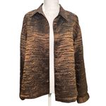 Chico's  Design Brown Textured Lightweight Jacket‎ Shirt Sz. 2 Large 12 Satin Photo 1