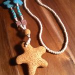 Orange Starfish Lava Stone and White and Blue Howlite Necklace Photo 2