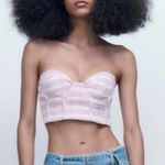 ZARA •  pastel tweed buster corset crop top pink purple white small Photo 0