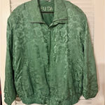 Vintage 80s FUDA International 100% Silk Floral Bomber Jacket Green Womens 1X Size XL Photo 0