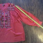 Womens Embroidered Top Blouse Boho Tunic Coral Pink Balloon Sleeve Size L XL Photo 4